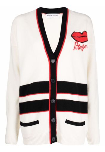 SONIA RYKIEL striped-trim long cardigan - Toni neutri