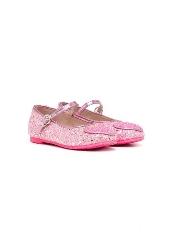 Sophia Webster Mini heart-patch glittery ballerina shoes - Rosa