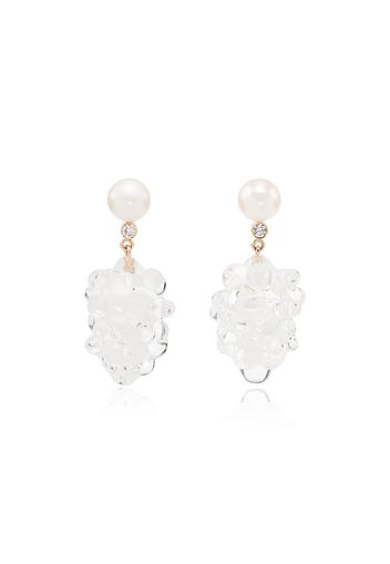 14K yellow gold Grappolo diamond and pearl drop earrings