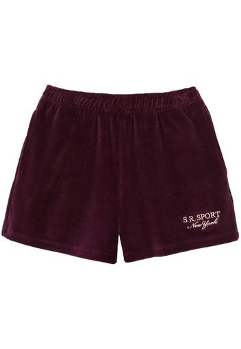 Sporty & Rich logo-embroidered velvet shorts - Rosso