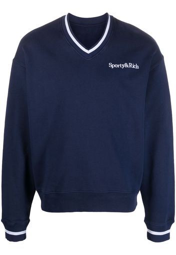 Sporty & Rich embroidered-logo v-neck jumper - Blu