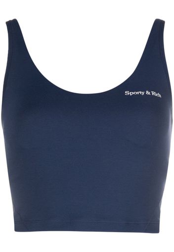 Sporty & Rich logo-print cotton cropped top - Blu