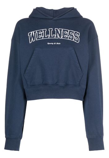 Sporty & Rich logo-print cropped cotton hoodie - Blu