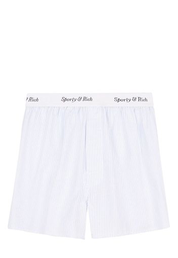 Sporty & Rich logo-waistband striped cotton shorts - Blu