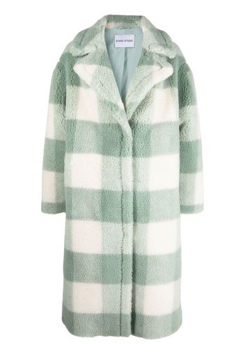 STAND STUDIO check-pattern single-breasted teddy coat - Verde