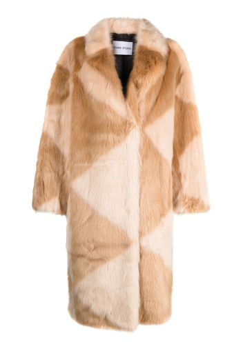 STAND STUDIO geometric-pattern faux-fur coat - Marrone