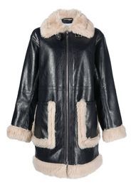 STAND STUDIO Haley shearling-trimmed faux-leather coat - Blu