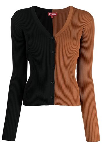 STAUD two-tone V-neck ribbed cardigan - Nero