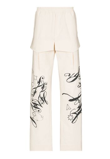 Layered printed straight leg trousers