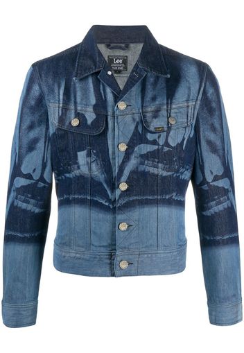 distressed-print denim jacket