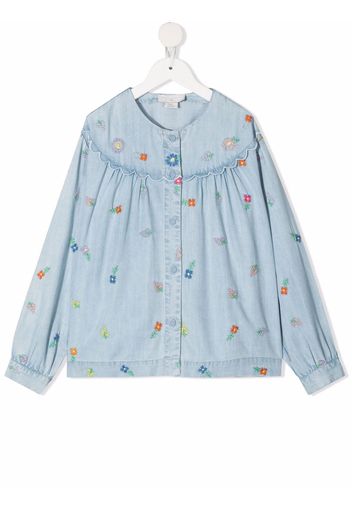 Stella McCartney Kids Camicia denim a fiori - Blu