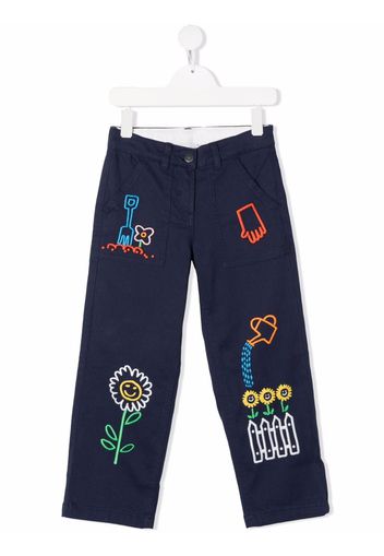Stella McCartney Kids flower-embroidered trousers - Blu