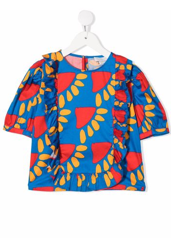 Stella McCartney Kids abstract-print ruffled blouse - Blu