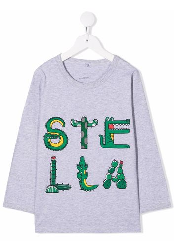 Stella McCartney Kids cactus crocodile logo-print top - Grigio