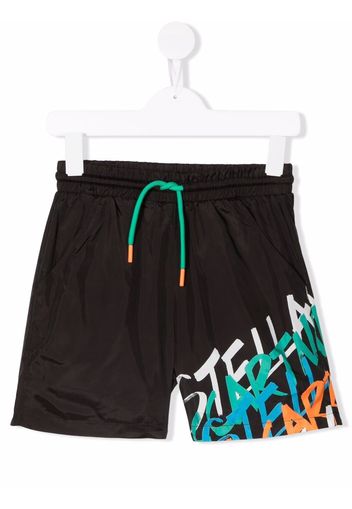 Stella McCartney Kids logo-print drawstring-waist shorts - Nero