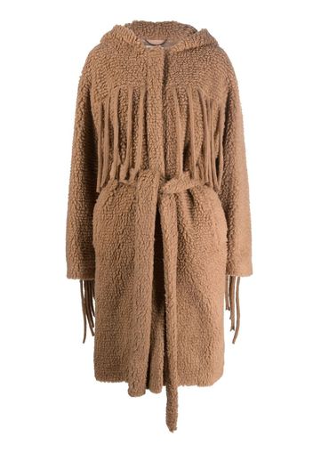 Stella McCartney fringed tie-waist teddy coat - Marrone