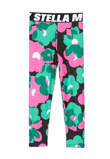 Stella McCartney Kids floral-print logo-waistband leggings - Verde