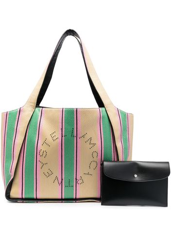 Stella McCartney Borsa tote Logo a righe - Verde