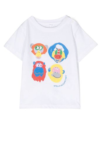 Stella McCartney Kids monkey-print cotton T-shirt - Bianco