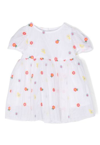 Stella McCartney Kids floral-embroidery ruffled dress - Bianco