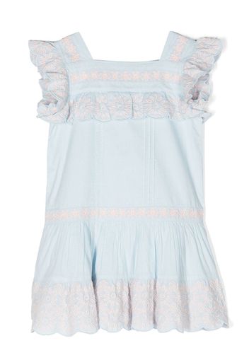 Stella McCartney Kids embroidered puff sleeve dress - Blu