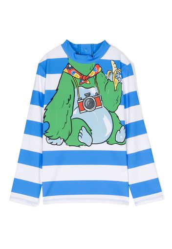 Stella McCartney Kids gorilla-print striped long-sleeve T-shirt - Blu