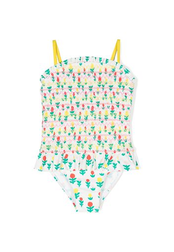Stella McCartney Kids floral-print smocked swimsuit - Bianco