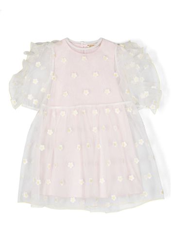 Stella McCartney Kids floral-embroidered puff-sleeve minidress - Bianco