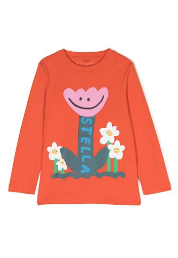 Stella McCartney Kids Smiley Tulip floral-print cotton T-shirt - Arancione