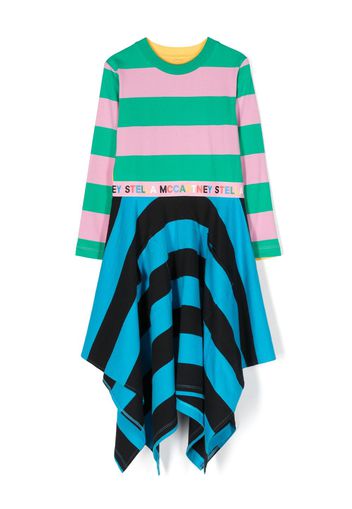 Stella McCartney Kids asymmetric striped cotton dress - Blu