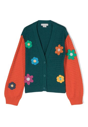 Stella McCartney Kids floral-embroidered crochet-knit cardigan - Verde