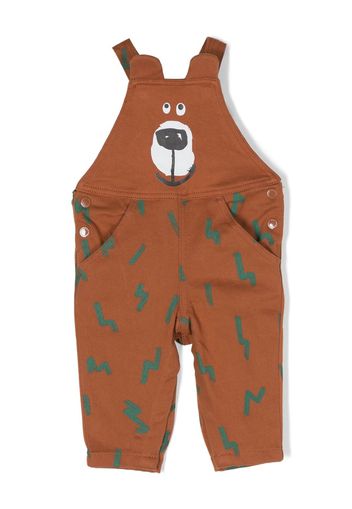 Stella McCartney Kids bear-print organic cotton dungarees - Marrone