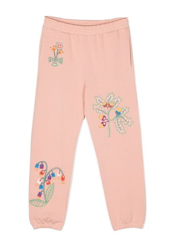 Stella McCartney Kids floral-embroidered cotton track pants - Rosa