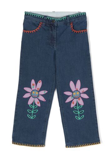 Stella McCartney Kids floral-embroidered straight-leg jeans - Blu