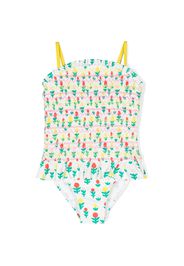 Stella McCartney Kids floral-print smocked swimsuit - Bianco