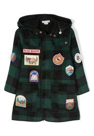 Stella McCartney Kids badge-detailing checked coat - Verde