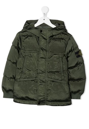 Stone Island Junior Compass-logo hooded padded jacket - Verde