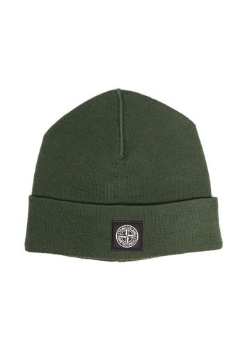 Stone Island Junior logo-patch wool beanie - Verde