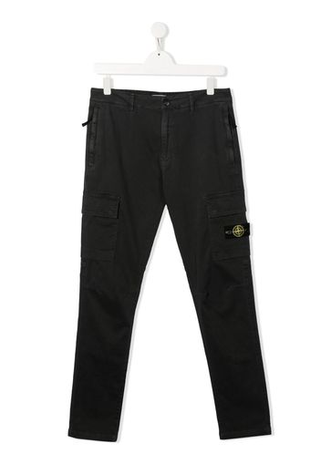 Stone Island Junior Compass-logo pockets straight trousers - Grigio