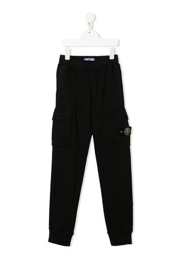 Stone Island Junior logo-patch cotton track pants - Nero