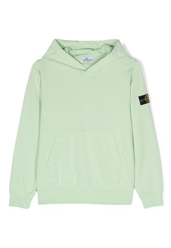 Stone Island Junior Compass-patch cotton hoodie - Verde