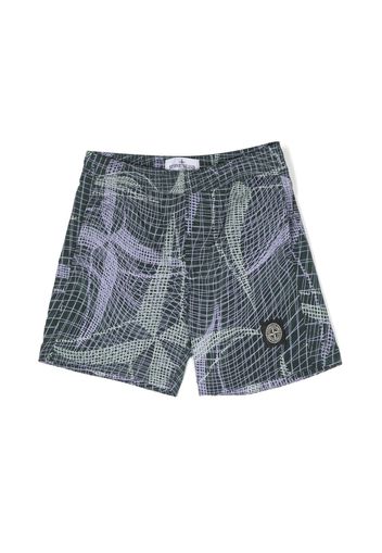 Stone Island Junior Compass-patch abstract-print swim shorts - Verde