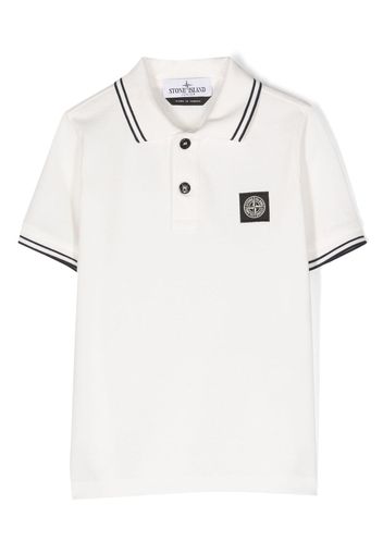 Stone Island Junior logo-patch cotton polo shirt - Bianco