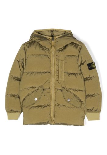 Stone Island Junior Compass-patch padded hooded jacket - Verde