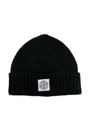 Stone Island Junior logo-patch fine-knit beanie - Nero