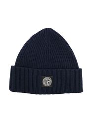 Stone Island Junior ribbed logo beanie - Blu