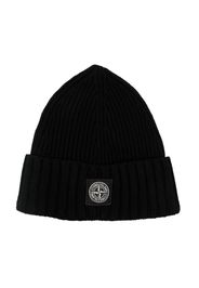 Stone Island Junior Compass-motif knit beanie - Nero