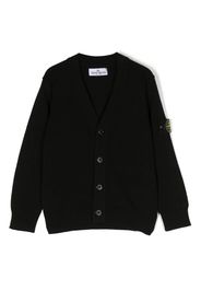 Stone Island Junior logo-patch V-neck cardigan - Nero