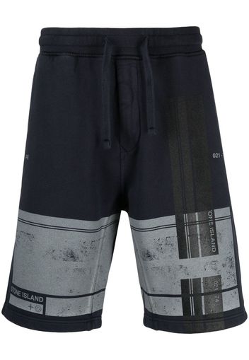 Stone Island graphic-print cotton track shorts - Blu