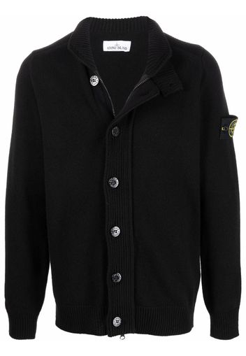 Stone Island logo-patch high-neck cardigan - Nero